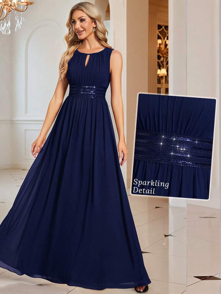 semi formal holiday dress Princess Blue See Through Floral Spaghetti Straps A –line Prom Dress Formal  Dress main image 0