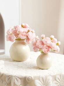 Bình gốm mini đựng hoa giả, trang trí nhà thẩm mỹ màu kem, hoa giả nhỏ để trên kệ phòng khách, bàn làm việc, phòng ngủ, đám cưới, đồ trang trí giữa bàn kiểu nông trại - trắng - Xem 12