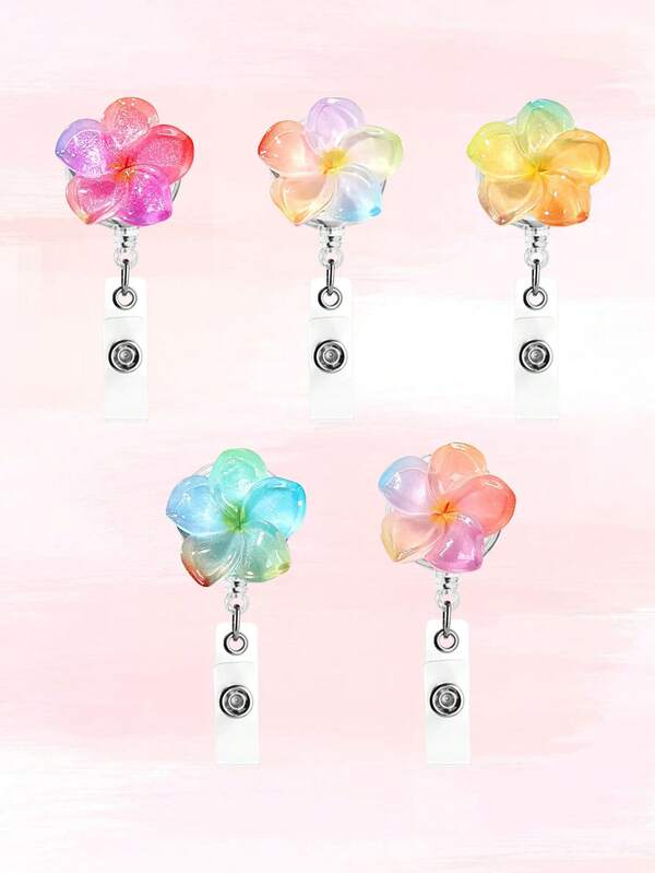 Exquisite, Fashionable And Casual Color Gradient Flower Card Holder Telescopic Buckle Clothing Decoration, Suitable For ID Cards, Access Control Cards, Student ID Cards, Work ID Cards, Card Holders, Transportation Cards, Offices, Schools, Hospitals, Nurses, Doctors, Medical Staff, Beaches, Islands, Vacations, Clothing, Bags And Accessories, Suitable For Giving Gifts To Friends, Colleagues, Sisters, Family, Festival Gifts, Birthday Gifts
