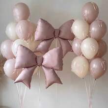 2pcs Pink Bow Shape Balloons, Matte Light Pink Bow Foil Balloons For Bow Decor, Birthday, Valentine's Day, Family Birthday Party, Wedding, Photo Shoot Decor, Princess Birthday Party Decoration, Bridal Shower, Bachelorette Party Decor, Outdoor Photoshoot Decor, Anniversary, Mother's Day, Tea Party, Pink & Black Mouse Theme Party