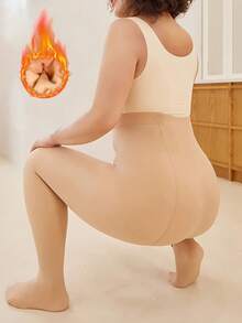 1pc Plus Size Women's Winter Thermal Lined Tights, 80g/240g/330g Thick Warm Tights, Available In Black And Beige, Provide Slimming Compression Effect, Cozy
