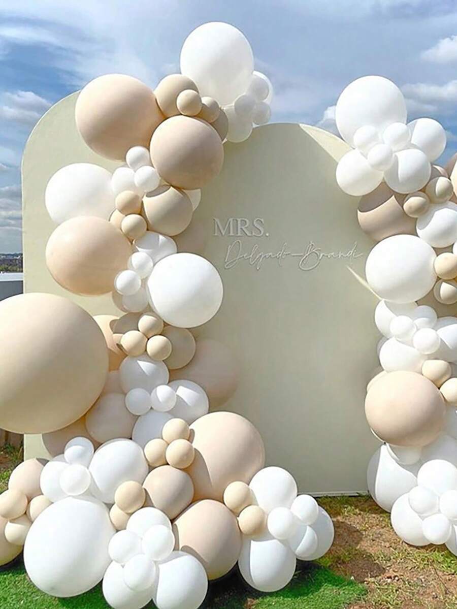 131pcs White Beige Balloon Garland Arch Kit Wedding Engagement Party Decor Bridal Shower Baby Birthday Baptism Decoration Backdrop - As Picture - View 1