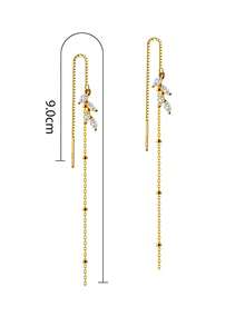 ELSEDES 1pc Fashionable & Elegant S925 Silver Leaf Shaped Sparkling Gemstone Long Tassel Dangle Earrings, Suitable For Daily And Party Wear - Gold - View 7