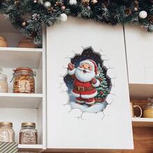 Pegatina de vinilo extraíble de Papá Noel rompiendo la pared para decoración navideña del hogar y la sala de estar, fácil de aplicar, pegatinas navideñas brillantes de PVC para la sala de estar, el dormitorio y la decoración del hogar