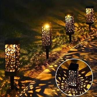 6件套太阳能LED景观花园灯 - 装饰路径灯，太阳能花园草坪户外灯，保持夜间照明，适用于您的花园、景观、小径、庭院、露台、车道
