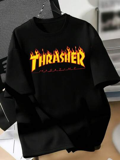 Camisa Skateboard Logo Vermelho Skate Masculino Feminino Plus Size  Verão    Ajuste Regular