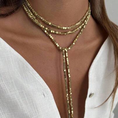 1 pezzo Collana lunga da donna di alta qualità in perle finte CCB lucide, collana con ciondolo personalizzato in metallo a forma di disco con nappina, adatta per feste, regali e uso quotidiano delle donne
