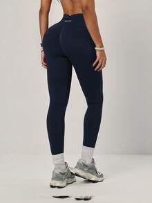 PinkTip 1件装女士纯色弹力骑行运动紧身裤，收腰显瘦，舒适贴身，适合户外徒步、瑜伽、健身、跑步等运动，紧身运动裤 - 藏蓝色 - 查看 7