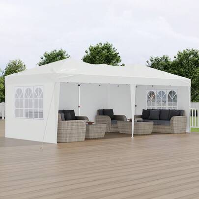 Pop Up Canopy, 10 X 20 FT Instant Canopy Portable Gazebo With 3 Sidewalls & 2 Ventilated Windows, Height Adjustable Pop-Up Outdoor Shelter Tent For Events, Patio, Backyard, Party, Parking
