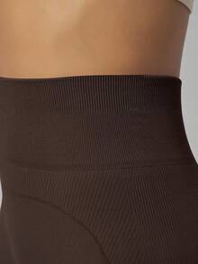 Pantalones deportivos de cintura alta sin costuras con pierna acampanada - Marrón - Ver 7