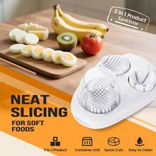 三合一鸡蛋切片机，适用于煮鸡蛋，3 种切片模式，不锈钢重型鸡蛋切割器厨房工具，适合草莓、苹果、香蕉、樱桃、番茄、蘑菇 - 彩色 - 查看 4