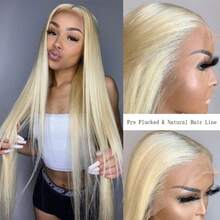 Perruque de cheveux vierges brésiliens de 180% de densité, 14 pouces, HD 13x4 Lace Frontal, coupe au carré droite, couleur blonde #613, mélangée avec des fibres, pour femmes, avec une ligne de front naturelle pré-épilée, longueur de 10 à 14 pouces, 30 pouces de long, pour un usage quotidien - S613 - Voir 7