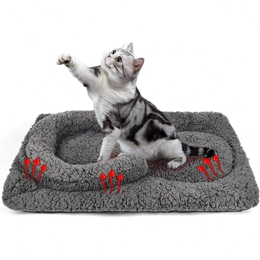 Tapete de cama para gatos autocalentable con almohada en forma de U, 22 x 18 pulgadas, suave y gruesa camaérmica para gatos, almohadilla de retención de calor lavable aáquina para - 1 - Ver 1