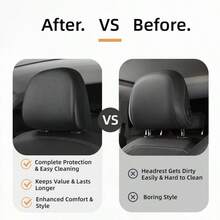 1pc/2pcs/3pcs/4pcs Napaa Leather Car Headrest Cover, High Elasticity Waterproof Leather, Scratch-Resistant, Easy To Clean, Minimalist Black/White, Car Interior Accessories - Leather Hat - View 5