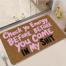 1pc/3pcs,Brown Coir Doormat With Pink & Black Text 'Check Yo Energy BEFORE BEFORE You COME IN My ' - Indoor Outdoor Welcome Mat, Perfect For Wooden Floor Entrance, Behind Steps With White Gravel & Garden Plants DecorSoft, Comfortable And Easy To Clean, Suitable For Hallway Bathroom, Bedroom, Kitchen, Porch, Laundry Room, RV Outdoor Decoration Holiday Decoration Three Sizes Available Halloween Door Decor Fall Decor - màu đen - Xem 1