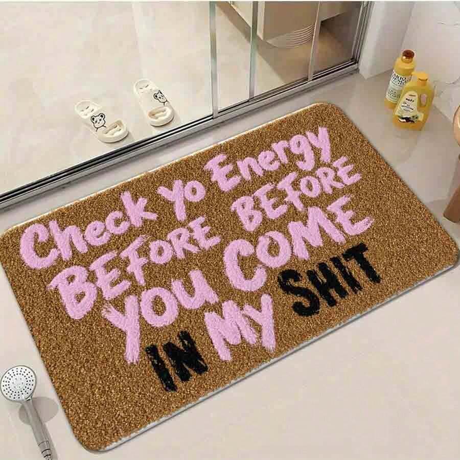 1pc/3pcs,Brown Coir Doormat With Pink & Black Text 'Check Yo Energy BEFORE BEFORE You COME IN My ' - Indoor Outdoor Welcome Mat, Perfect For Wooden Floor Entrance, Behind Steps With White Gravel & Garden Plants DecorSoft, Comfortable And Easy To Clean, Suitable For Hallway Bathroom, Bedroom, Kitchen, Porch, Laundry Room, RV Outdoor Decoration Holiday Decoration Three Sizes Available Halloween Door Decor Fall Decor - màu đen - Xem 1