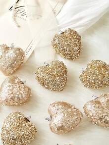 7 件装 - 圣诞心形装饰品，珍珠亮片圣诞球，直径 3.15 英寸，防碎圣诞装饰品，适用于圣诞树、花环、家居装饰、节日庆典、婚礼装饰和情人节装饰。（粉色） - 香檳色 - 查看 7