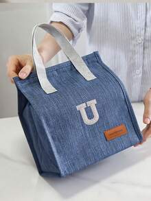 1pc A-Z Letter Large Capacity Hook And Loop Sealed Travel Portable Lunch Bag, Handbag, Outdoor Insulated Lunch Box Bag, Suitable For Work, Office, School, Waterproof, Keeps Food Fresh And Warm, Aluminum Foil Insulation Container, Suitable For Outdoor Dining, Work , Home, Restaurant, Beverages, Candy, Fruit, Pastries, Snacks, Nuts, Lunch Bag - Multicolor - View 9