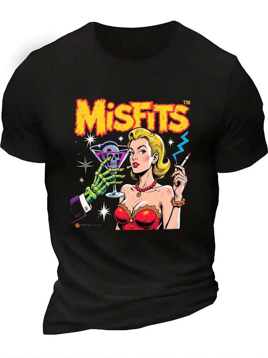 Men'S Misfits Band Logo Pop Art Graphic T-Shirt - Edgy Retro Comic Style Blonde Woman ; Skeleton Hand Cocktail Design. Super Soft Blend Lightweight Breathable Crew Neck Short Sleeve Tee For Punk Rock Concerts ; Halloween Parties - Vintage Inspired Casual Top. Men Graphic Tee. Men Graphic T Shirt. Graphic T Shirt Men. Graphic Tee Men. T Shirt For Men. Men Clothe. Men Shirt,Heavy Cotton T Shirt - màu đen - Xem 1