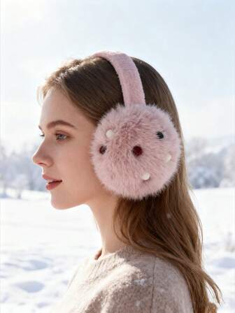 ที่ปิดหูกันหนาวกำมะหยี่ลายจุดสีสันสดใสสำหรับผู้หญิงในฤดูใบไม้ร่วงและฤดูหนาว, นางฟ้าน้อยน่ารัก, ที่ปิดหูกันหนาวขนปุยกันลมและป้องกันหูสีขาวในฤดูหนาว