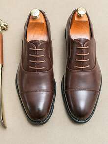 Men's Formal Lace-Up Shoes, Men's Luxury Business Formal Oxford Shoes In Black And Brown, Pointed Toe Dress Shoes For Wedding And Party, Fashionable Oxford Shoes For Winter, Gentleman Work Shoes, 2025 New Fashion Party Brogue Casual Derby Shoes For Autumn, Comfortable Gentleman Groom Wedding Shoes For Spring, Classic Formal Dress Shoes For Office, Handmade Professional Vintage Triple-Buckle Leather Shoes - Brown - View 3