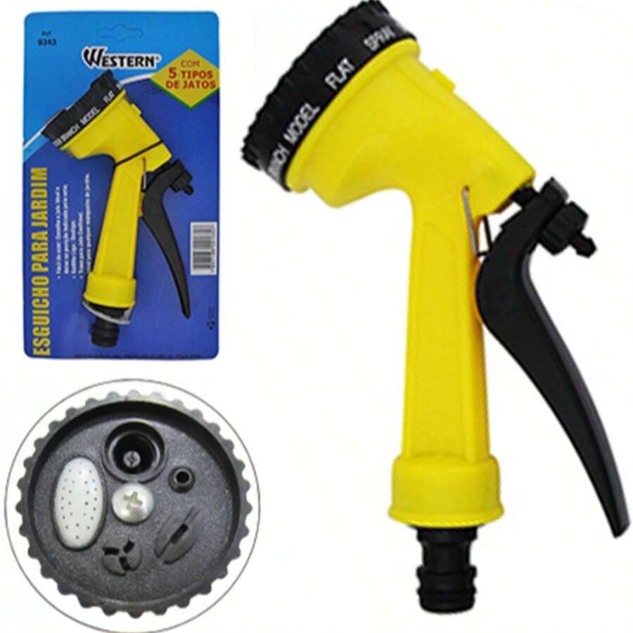 ESGUICHO PARA MANGUEIRA COM JATO 5 FUNCOES AMARELO 17X5,7CM DE Ø - Amarelo e Preto - Visão 1