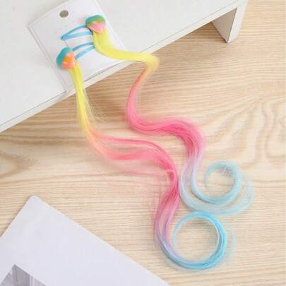 2个/套，11.81英寸渐变心形卷发假发夹，彩虹编织合成马尾卷发夹，派对吸睛配饰，可爱多巴胺氛围发夹，易于佩戴和摘取，适合日常/派对/装饰/生日礼物，派对礼品，配饰