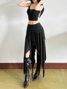 Top Dazzle 性感开叉不对称高腰修身半身裙 - 黑色 - 查看 6