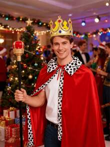 1 Set Christmas King Cloak, Holiday Party Costume Shawl, Christmas Red Role Play Cloak Cape - Multicolor - View 1