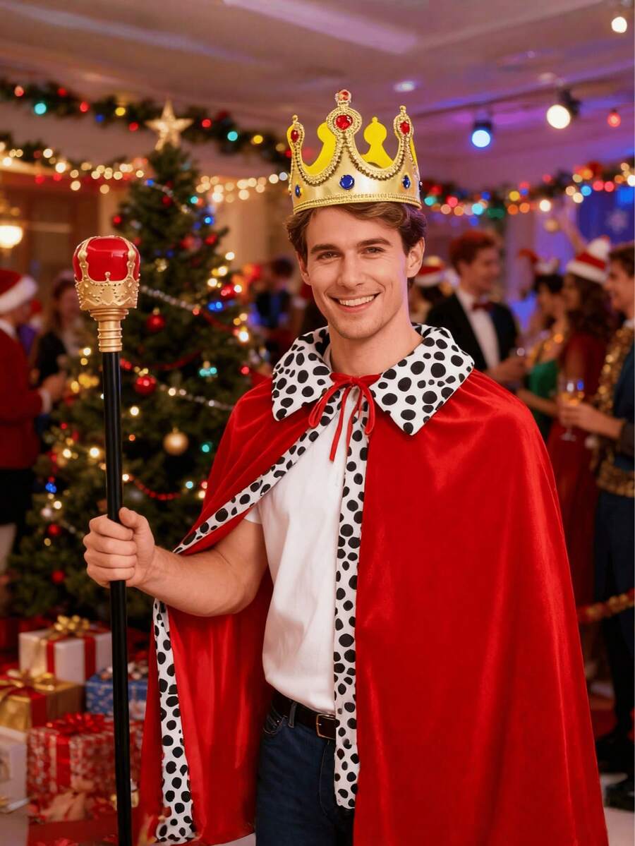 1 Set Christmas King Cloak, Holiday Party Costume Shawl, Christmas Red Role Play Cloak Cape - Multicolor - View 1