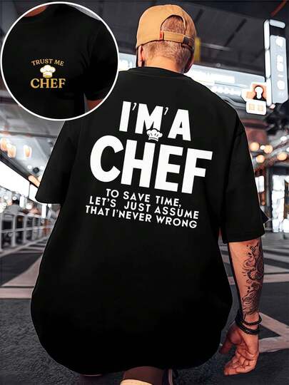 Camiseta de chef para hombre, de mezcla de algodón premium con estampado de doble cara, de primera calidad, de corte relajado, esencial y cómoda durante todo el