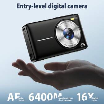 STUOGYUM Cámara digital 64MP 4K, zoom digital 16X, pantalla LCD de 2.8", recargable, cámara fotográfica profesional para principiantes, foto/video/webcam, modelo actualizado 2025 DC403 con batería de 1050mAh, regalo perfecto para graduación, Acción de Gracias, Navidad (incluye tarjeta de memoria de 32GB)