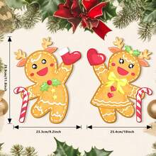 2Pcs Christmas Door Sign Wooden Gingerbread Hanging Decor For Window Wall Home Holiday Party Decorations  Presents - Multicolor - View 7
