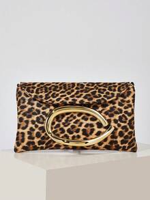 Túi cầm tay nắp gập thời trang họa tiết da báo dung tích lớn dành cho phái đẹp khi đi làm hàng ngày hoặc hẹn hò, dự tiệc, đám cưới, dạ hội, tiệc tối/tiệc, kết hợp với váy cưới, váy trang trọng, váy dạ hội, váy sinh nhật, túi họa tiết da báo dành cho phái nữ, sự trở lại của họa tiết da báo - màu nâu - Xem 2