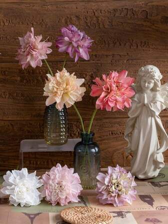 Artificial Dahlia Flowers 1pc Faux Dahlia Flower With Stems Colorful Dahlias Fake Flowers Silk Dahlias Floral Arrangements For DIY Wedding Bridal Bouquet Party Centerpieces Home Decor