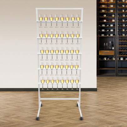 Champagne Wall Holder For Party, 5-Tier Steel Champagne Tower, Champagne Flutes Display Stand, Wine Glass Stemware Rack For Bar, Wedding, Party, Hotel, Restaurant (White)