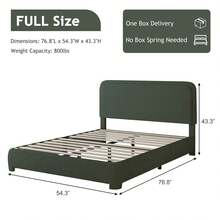 HOMBCK Twin/ Full/ Queen/ King Size Bed Frame, Boucle Upholstered Platform Bed With Headboard, Modern Style, Soft Rounded Corners, No Box Spring Required, Easy Assembly, Beige/ Grey/ Pink/ White/ Light Grey/ Black/ Green - 綠色 - 查看 8