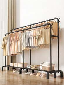1PC Freestanding Hanger Double Pole Multi-Functional Bedroom Clothing Rack,Metal Clothes Hanger Organizer And Black Clothes Stand With Wheels,Can Be Used To Hang Clothes And Hats, And Is Suitable For Storage In Bedrooms, Offices, Dormitories, Weddings, Parties, Christmas, Halloween, New Year And Birthdays,Christmas ,Christmas Decorations,Xmas,Christmas Ornaments,Christmas Bauble,Gifts For Women - Multicolor - View 4