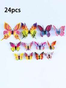 12/24/36pcs 3D Butterfly Stickers, PVC Realistic Butterfly Decor, Modern 3D Room Decor Creative Butterfly Stickers, 3D Colorful Double-Layer Wings PVC Realistic Butterfly, Artificial Butterfly Wall Stickers, Home Decor, Cute Cake Decor, Party Supplies, Holiday Party Creative Butterfly Stickers - Multicolor - View 38