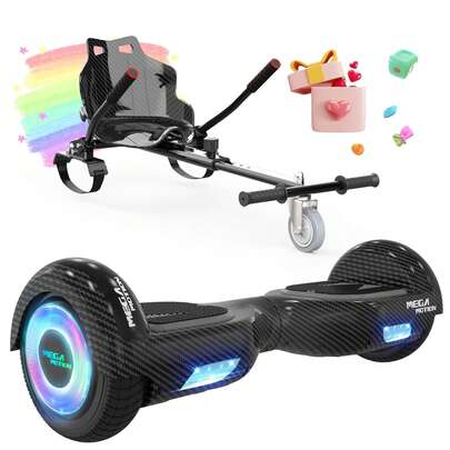  MEGA MOTION Hoverboard Go Kart, Hoverboards With Hoverkart For Kids, 6.5 Inch Two-Wheel Self Balancing Hoverboard With Bluetooth Speaker, With LED Lights, Gift For Children And Teenager