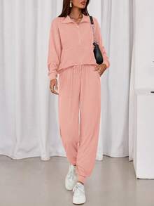 Women's Fall 2 Piece Lounge Sets Zip Up Sweatshirt Jogger Pants Sweat Track Suits Travel Going Out Outfit Winter Clothing Vacation  Spring Outfits For Women - Hồng - Xem 3