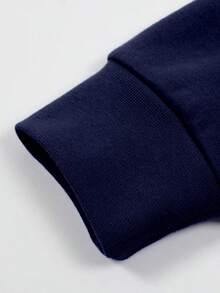 Ropa de mujer Sudadera con capucha de color sólido, nueva, de corte holgado, cómoda, versátil y básica - Azul Marino - Ver 4