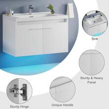 31" Floating Bathroom Vanity With Sink Combo, Wall Mounted Bathroom Vanity Cabinet With LED Light, 2-Door Bathroom Storage Cabinet For Small Bathroom, White/Grey/Black, (USB LED Strip) - 白色 - 查看 3