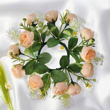 Floral Wreath Candle Rings Decorative Flower Leaf Wreath Pillar Candle Garland For Dining Table - Gold - View 3