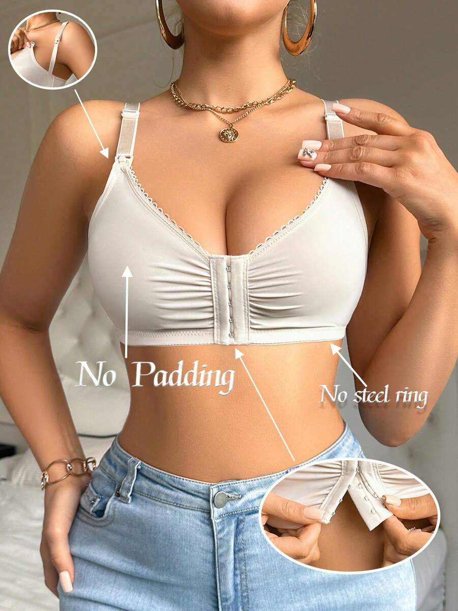 1 件休闲款 - 舒适简约无钢圈哺乳文胸，前开合，针织面料