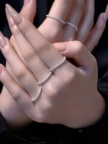 1-5pcs Shiny Gypsophila Ring Set, Women Shimmery Rings Closed Super Glitter Chain Rings