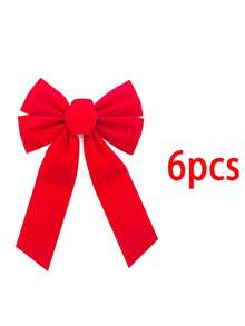6pcs/10pcs Bow Christmas Tree Decoration Set - Includes Hanging Ornaments With Twist Ties, Suitable For Home And Party Decor - Red - View 13