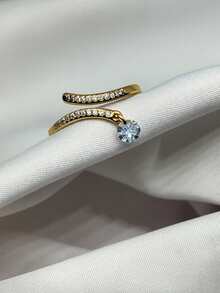 Women's Ring Adjustable Adjustable Open Ring With Light Point Crystal Zirconia Hanging Modern Elegant Delicate Accessories Gold Or Silver Female High Quality - 金色 - 查看 6