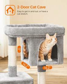 Feandrea Cat Tree, 33.1-Inch Cat Tower, L, Cat Condo For Large Cats Up To 16 Lb, Large Cat Perch, 2 Cat Caves, Scratching Post, - 淺灰色 - 查看 4