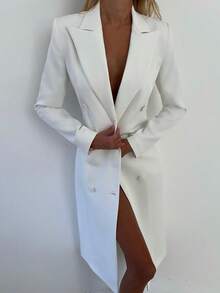 Đầm midi thanh lịch, thắt eo, thích hợp cho công sở, màu trắng, kiểu blazer, mùa xuân. - trắng - Xem 5